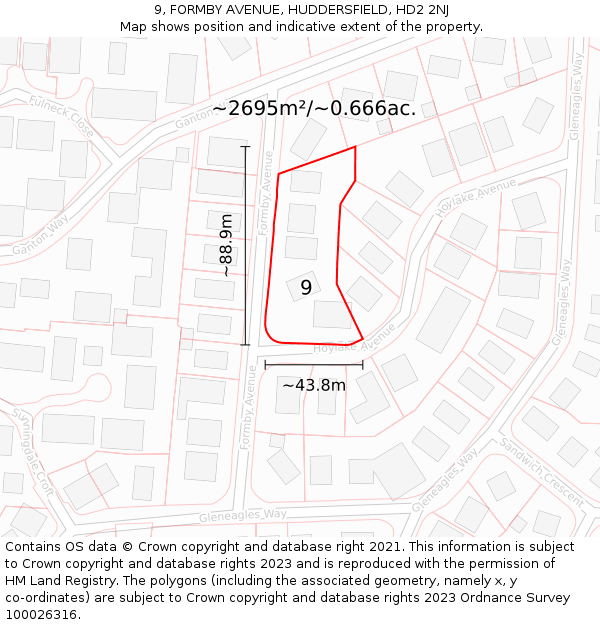 9, FORMBY AVENUE, HUDDERSFIELD, HD2 2NJ: Plot and title map