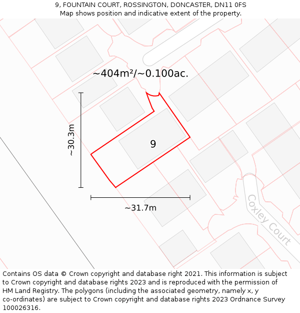 9, FOUNTAIN COURT, ROSSINGTON, DONCASTER, DN11 0FS: Plot and title map