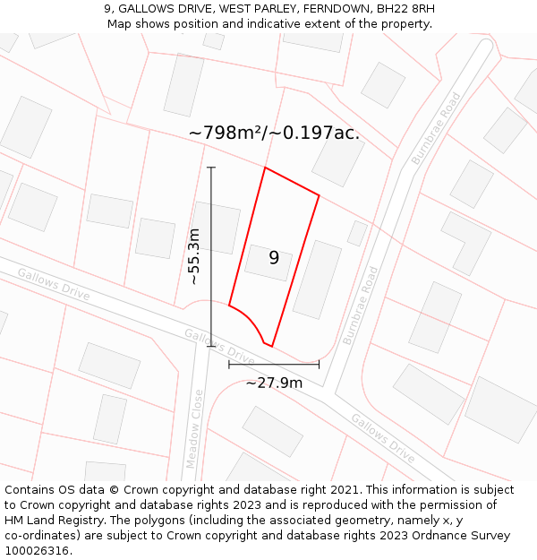 9, GALLOWS DRIVE, WEST PARLEY, FERNDOWN, BH22 8RH: Plot and title map