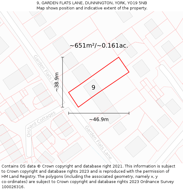 9, GARDEN FLATS LANE, DUNNINGTON, YORK, YO19 5NB: Plot and title map