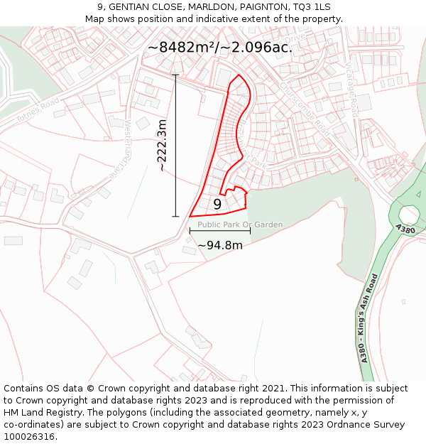 9, GENTIAN CLOSE, MARLDON, PAIGNTON, TQ3 1LS: Plot and title map