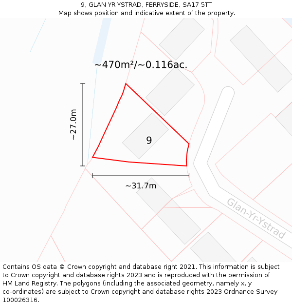 9, GLAN YR YSTRAD, FERRYSIDE, SA17 5TT: Plot and title map