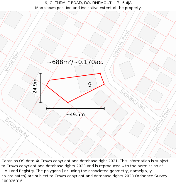 9, GLENDALE ROAD, BOURNEMOUTH, BH6 4JA: Plot and title map