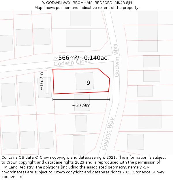 9, GODWIN WAY, BROMHAM, BEDFORD, MK43 8JH: Plot and title map