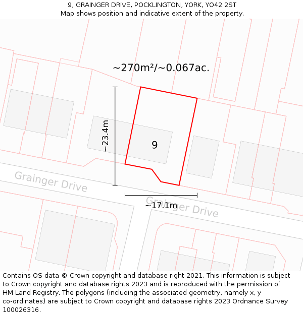 9, GRAINGER DRIVE, POCKLINGTON, YORK, YO42 2ST: Plot and title map