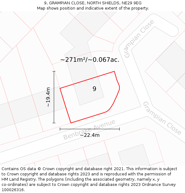 9, GRAMPIAN CLOSE, NORTH SHIELDS, NE29 9EG: Plot and title map