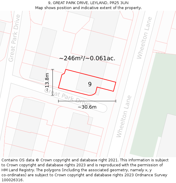 9, GREAT PARK DRIVE, LEYLAND, PR25 3UN: Plot and title map