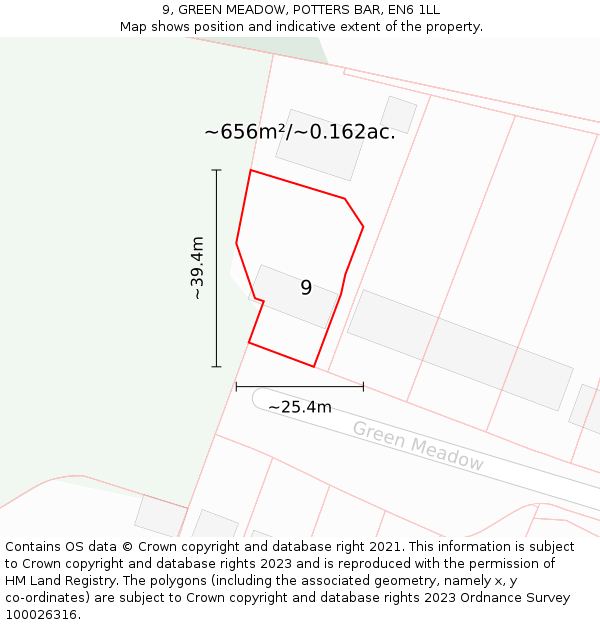 9, GREEN MEADOW, POTTERS BAR, EN6 1LL: Plot and title map