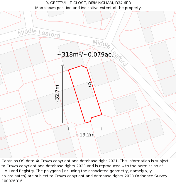 9, GREETVILLE CLOSE, BIRMINGHAM, B34 6ER: Plot and title map