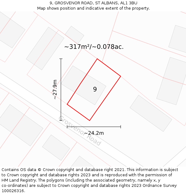 9, GROSVENOR ROAD, ST ALBANS, AL1 3BU: Plot and title map