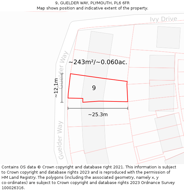 9, GUELDER WAY, PLYMOUTH, PL6 6FR: Plot and title map