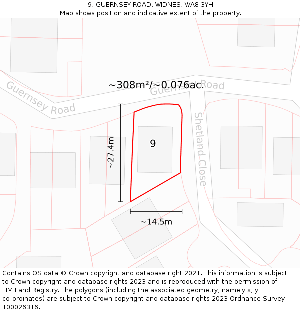 9, GUERNSEY ROAD, WIDNES, WA8 3YH: Plot and title map