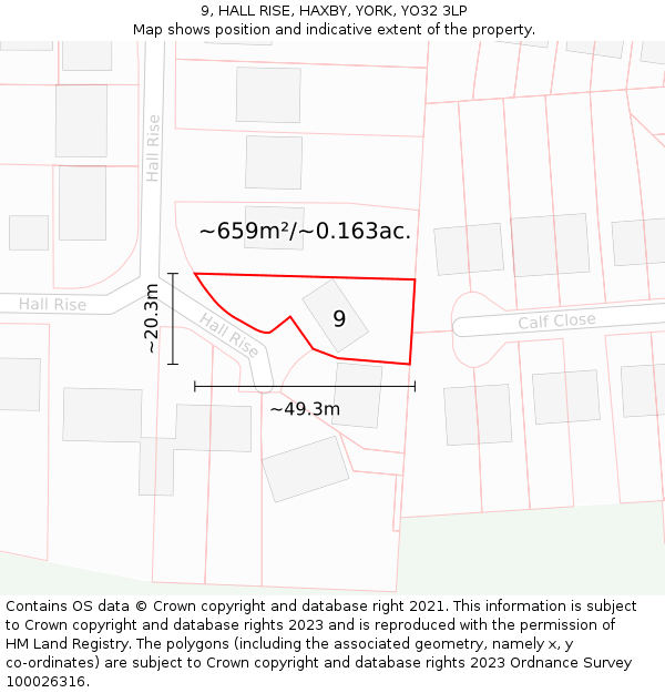 9, HALL RISE, HAXBY, YORK, YO32 3LP: Plot and title map