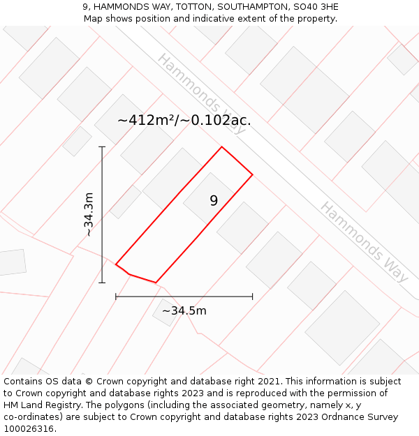 9, HAMMONDS WAY, TOTTON, SOUTHAMPTON, SO40 3HE: Plot and title map