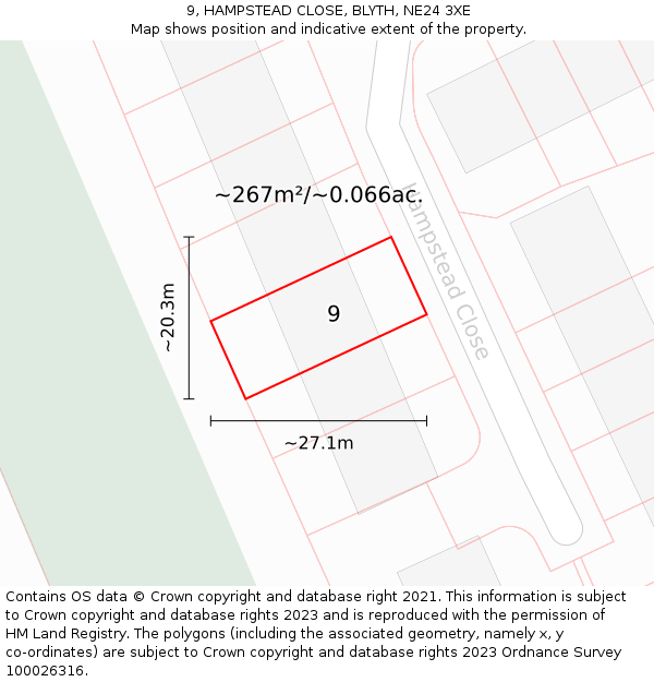 9, HAMPSTEAD CLOSE, BLYTH, NE24 3XE: Plot and title map