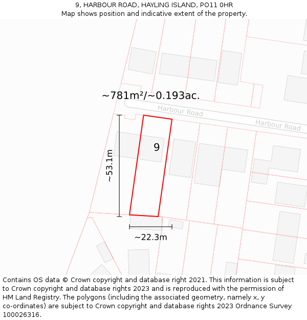 9, HARBOUR ROAD, HAYLING ISLAND, PO11 0HR: Plot and title map