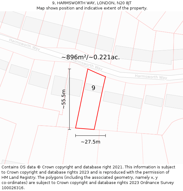 9, HARMSWORTH WAY, LONDON, N20 8JT: Plot and title map