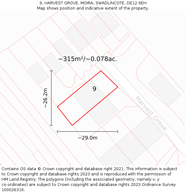 9, HARVEST GROVE, MOIRA, SWADLINCOTE, DE12 6EH: Plot and title map