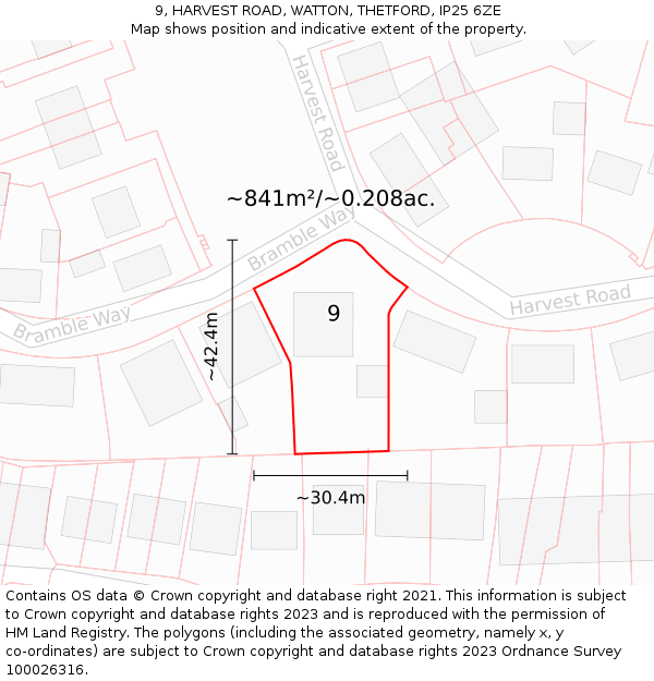 9, HARVEST ROAD, WATTON, THETFORD, IP25 6ZE: Plot and title map