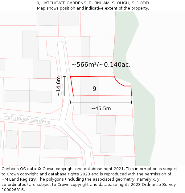 9, HATCHGATE GARDENS, BURNHAM, SLOUGH, SL1 8DD: Plot and title map