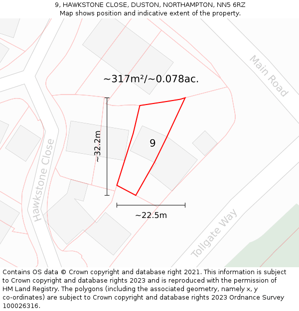 9, HAWKSTONE CLOSE, DUSTON, NORTHAMPTON, NN5 6RZ: Plot and title map