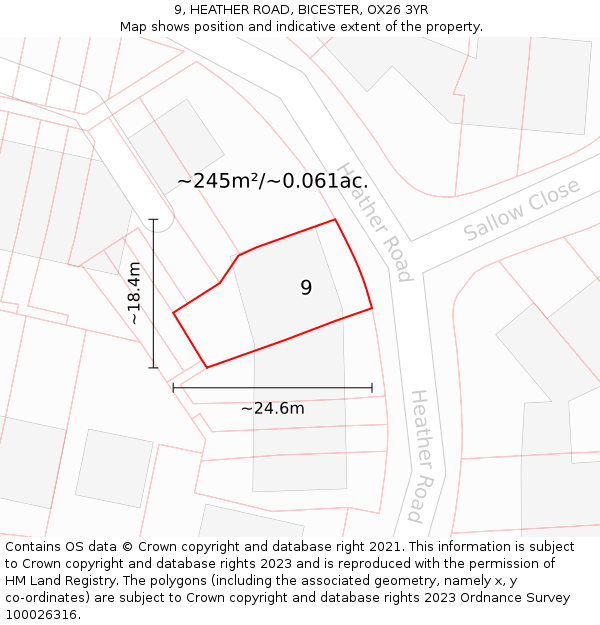 9, HEATHER ROAD, BICESTER, OX26 3YR: Plot and title map