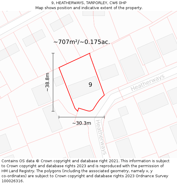 9, HEATHERWAYS, TARPORLEY, CW6 0HP: Plot and title map