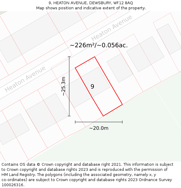 9, HEATON AVENUE, DEWSBURY, WF12 8AQ: Plot and title map