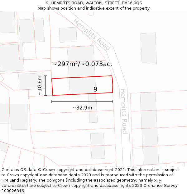 9, HEMPITTS ROAD, WALTON, STREET, BA16 9QS: Plot and title map