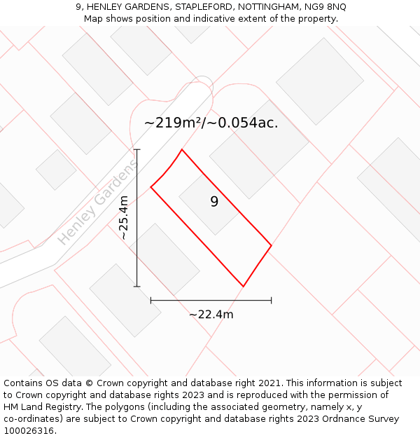 9, HENLEY GARDENS, STAPLEFORD, NOTTINGHAM, NG9 8NQ: Plot and title map