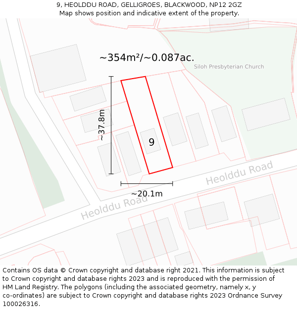 9, HEOLDDU ROAD, GELLIGROES, BLACKWOOD, NP12 2GZ: Plot and title map