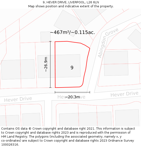 9, HEVER DRIVE, LIVERPOOL, L26 6LN: Plot and title map