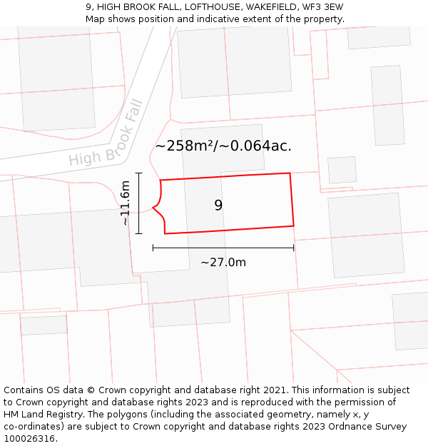 9, HIGH BROOK FALL, LOFTHOUSE, WAKEFIELD, WF3 3EW: Plot and title map