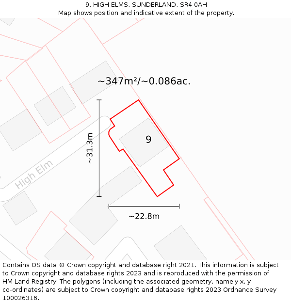 9, HIGH ELMS, SUNDERLAND, SR4 0AH: Plot and title map