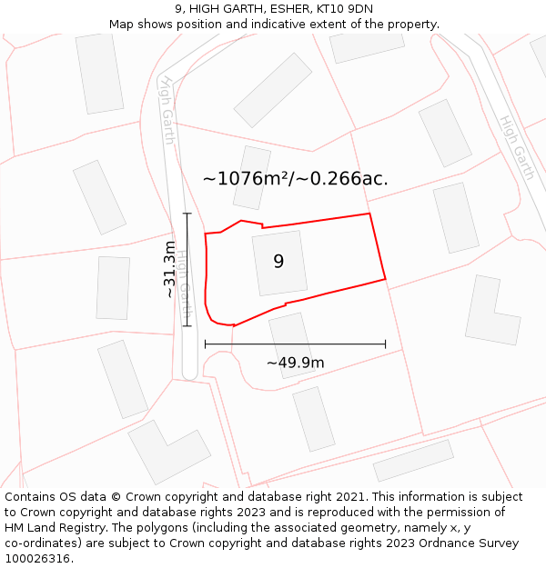 9, HIGH GARTH, ESHER, KT10 9DN: Plot and title map