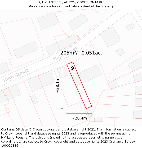 9, HIGH STREET, AIRMYN, GOOLE, DN14 8LF: Plot and title map