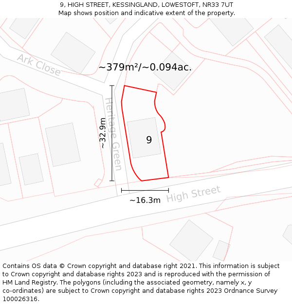 9, HIGH STREET, KESSINGLAND, LOWESTOFT, NR33 7UT: Plot and title map