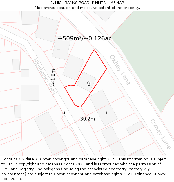 9, HIGHBANKS ROAD, PINNER, HA5 4AR: Plot and title map