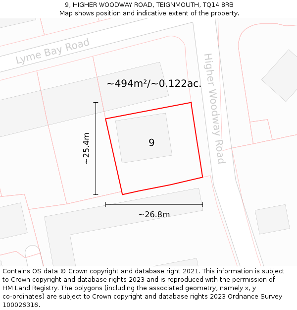 9, HIGHER WOODWAY ROAD, TEIGNMOUTH, TQ14 8RB: Plot and title map