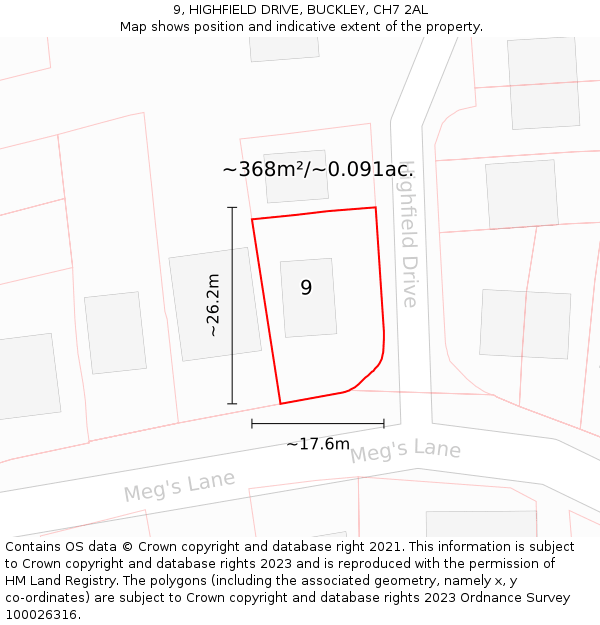 9, HIGHFIELD DRIVE, BUCKLEY, CH7 2AL: Plot and title map