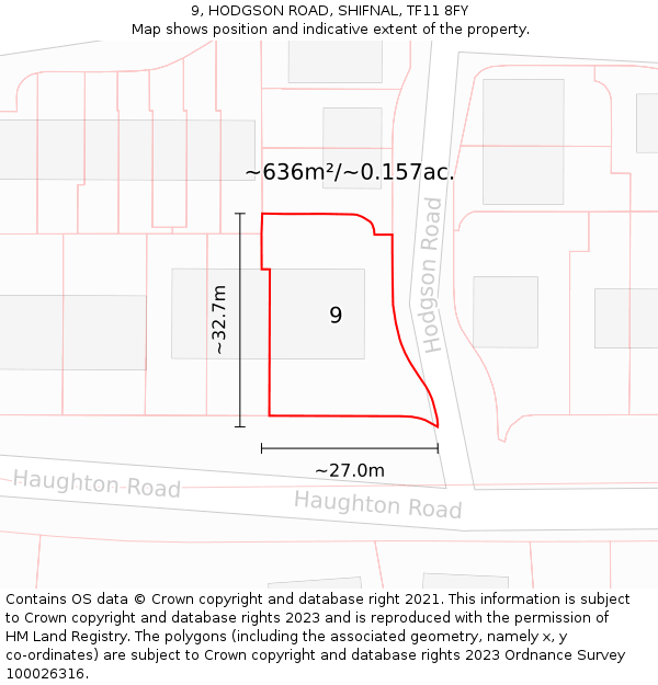 9, HODGSON ROAD, SHIFNAL, TF11 8FY: Plot and title map