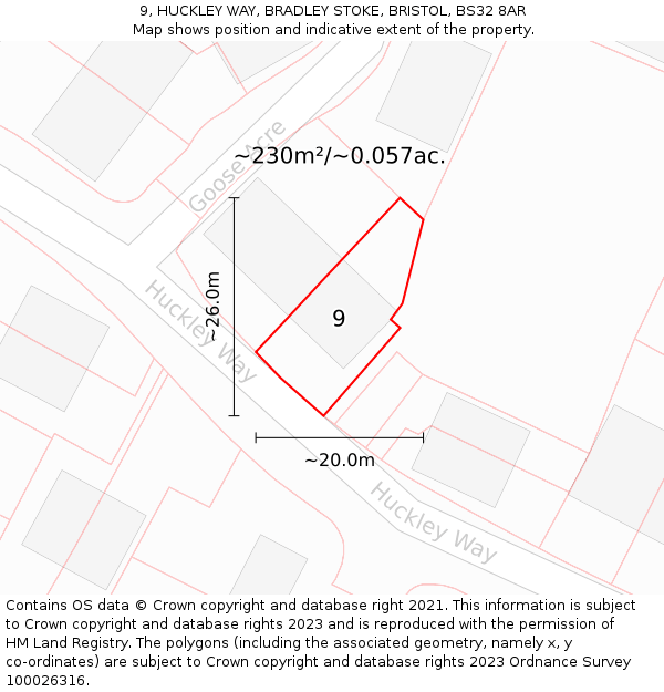 9, HUCKLEY WAY, BRADLEY STOKE, BRISTOL, BS32 8AR: Plot and title map