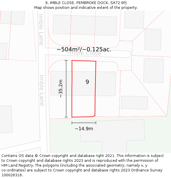 9, IMBLE CLOSE, PEMBROKE DOCK, SA72 6PJ: Plot and title map