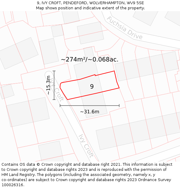 9, IVY CROFT, PENDEFORD, WOLVERHAMPTON, WV9 5SE: Plot and title map