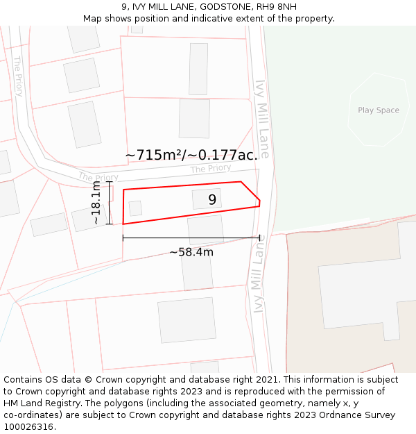 9, IVY MILL LANE, GODSTONE, RH9 8NH: Plot and title map