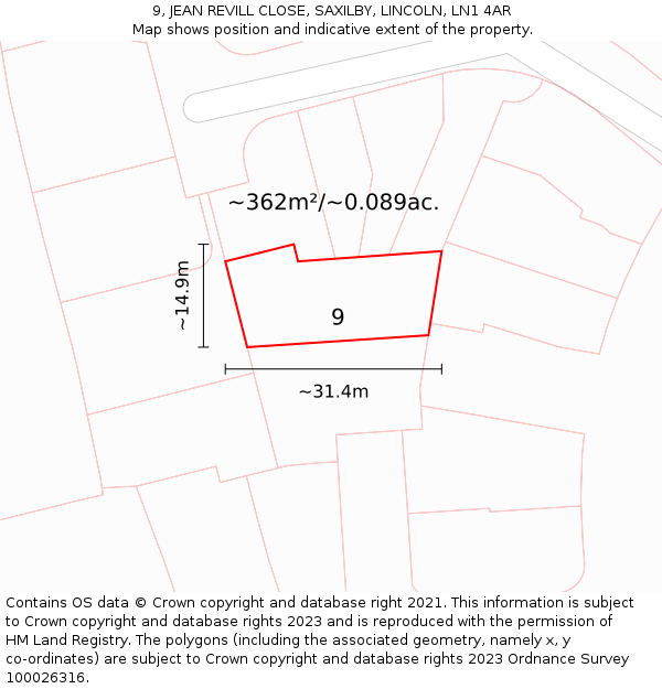 9, JEAN REVILL CLOSE, SAXILBY, LINCOLN, LN1 4AR: Plot and title map