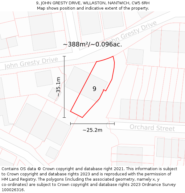 9, JOHN GRESTY DRIVE, WILLASTON, NANTWICH, CW5 6RH: Plot and title map