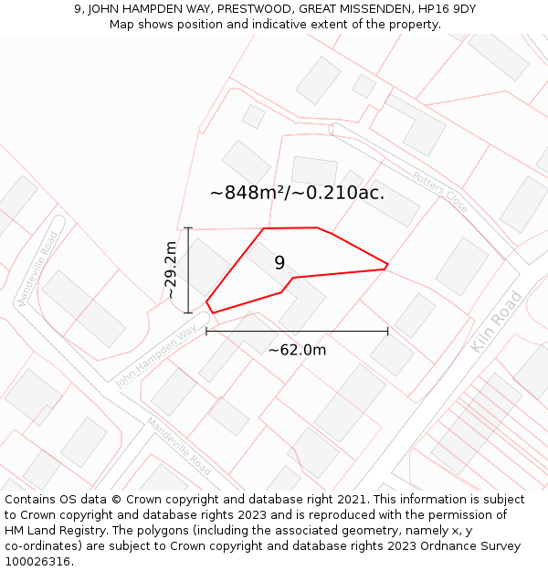 9, JOHN HAMPDEN WAY, PRESTWOOD, GREAT MISSENDEN, HP16 9DY: Plot and title map