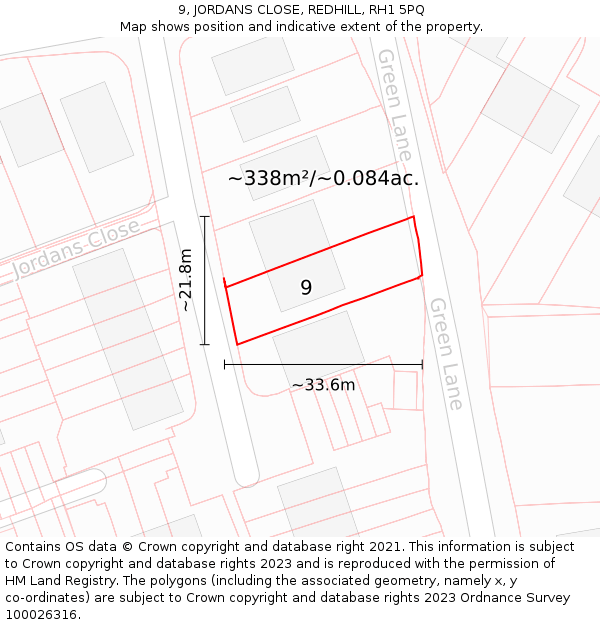 9, JORDANS CLOSE, REDHILL, RH1 5PQ: Plot and title map