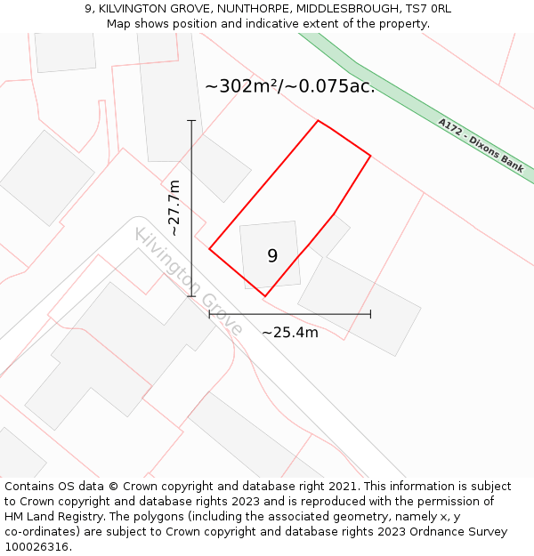 9, KILVINGTON GROVE, NUNTHORPE, MIDDLESBROUGH, TS7 0RL: Plot and title map